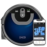 ZACO W450 Wischroboter mit extra Frisch- und Schmutzwassertank (Neuheit 2021), bis 80 Min nass wischen, Roboter-Mopp fr Hartboden, intelligente Kamera Navigation, App & Alexa Steuerung, Midnight Blue